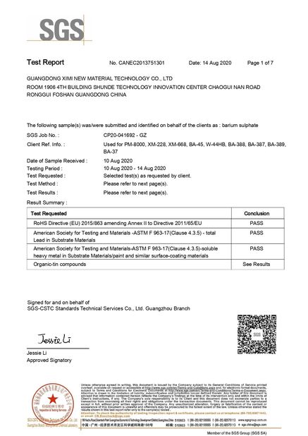 Porcelana Guangdong XiMi New Material Technology Co., Ltd certificaciones