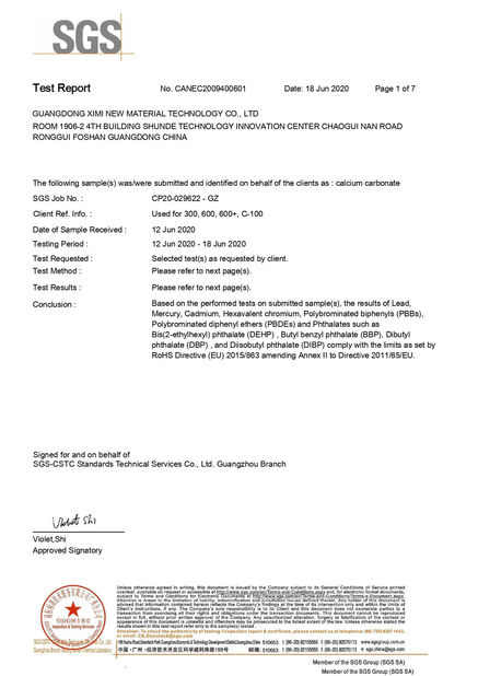 Porcelana Guangdong XiMi New Material Technology Co., Ltd certificaciones